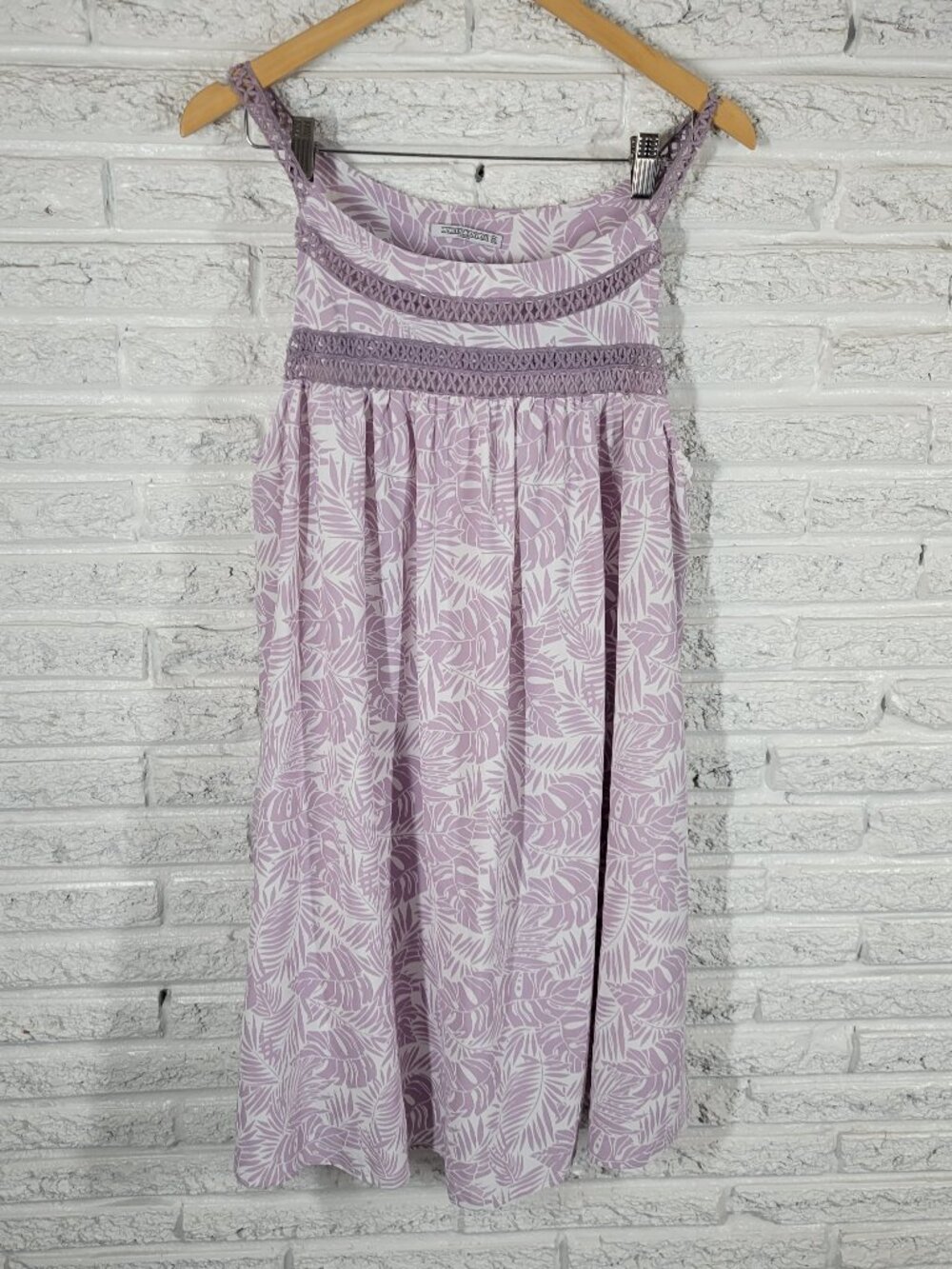 Lauren Taylor Womens XL Dress Purple White Tropical Palm Leaf Lace Trim FLO243E